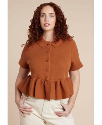 Women's Short Sleeve Cardigan With Peplum