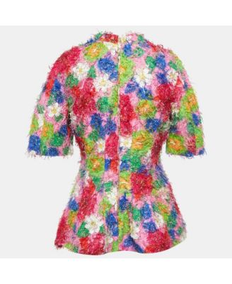 Women's Multicolor Floral Print Cotton Blend And Lurex Top