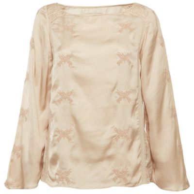 Women's Beige Embroidered Crepe Tunic
