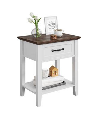 Nightstands, End Table with Drawer, Side Table for Living Room, 2 Tiers Storage Shelves Bedside Table for Study Room, Bedroom, Dorm