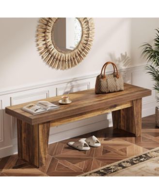 55" Wooden Entryway Bench, Farmhouse Long Entry Seat, Indoor End of Bed Stool