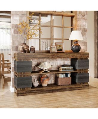 63" Farmhouse Console Table, 3-Tier Entryway Table with Storage, Long Wooden Behind Couch Stand