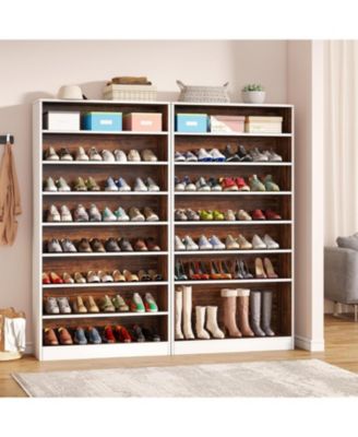 Tall Shoe Cabinet, 9 Tiers 40-45 Pairs Heavy Duty Wood Freestanding Shoe Storage Cabinet