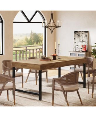 Farmhouse Dining Table for 4-6 People, 55 Inches Industrial Rectangular Kitchen Dinner Table