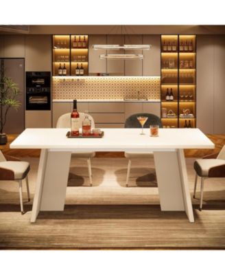 White Wooden 63" Modern Kitchen Table with Glossy Tabletop, Large Rectangle, Seats 4–6 Dining Table