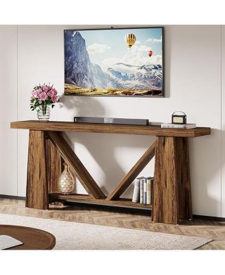70.9-Inch Long Console Table, Farmhouse Entryway Table with Storage, Narrow Sofa Console Behind Couch