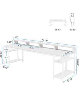 Two Person Desk with Monitor Stand, 78.74" Long Double Computer Office Desk with Storage Shelves