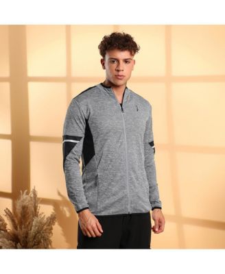 Men's Grey Heathered Activewear Jacket With Contrast Detail