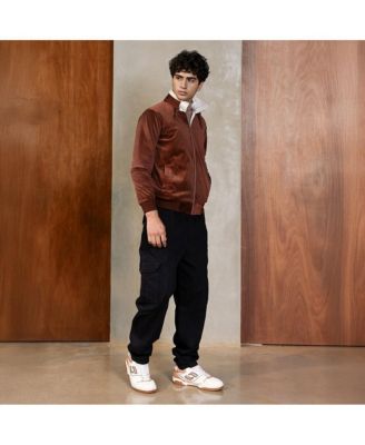 Men's Contrast Sherpa-Lined Suede Bomber Jacket