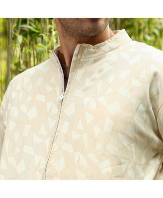 Men's Cream White Mozaic-Jacquard Bomber Jacket