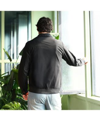 Men's Obsidian Black Zip-Front Geometric-Jacquard Jacket