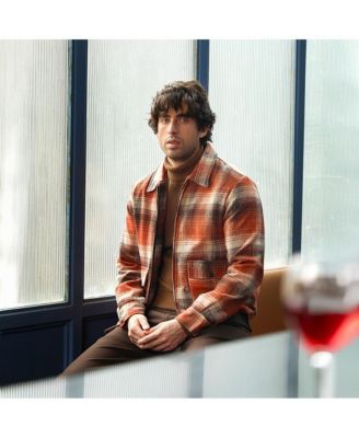 Men's Burnt Sienna Zip-Front Plaid Jacket.