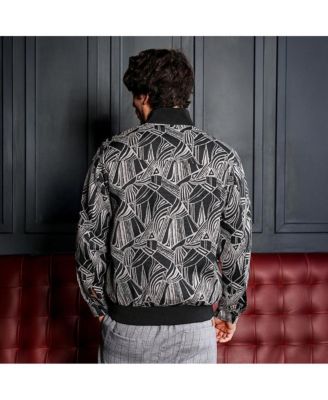 Men's Midnight Black Stroke-Jacquard Bomber Jacket