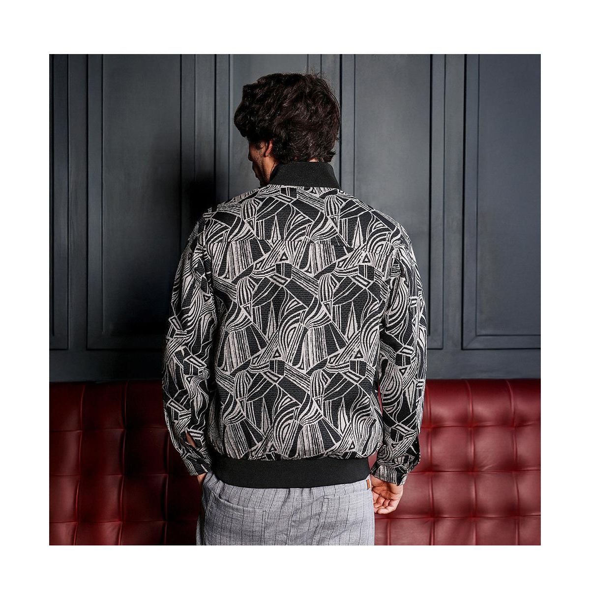 Campus Sutra Men's Midnight Black Stroke-Jacquard Bomber Jacket