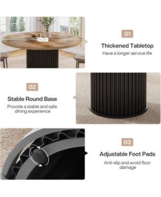 47.24-Inch Black Round Dining Table for 4-6 People, Modern Fluted MDF + Metal Base Kitchen Table