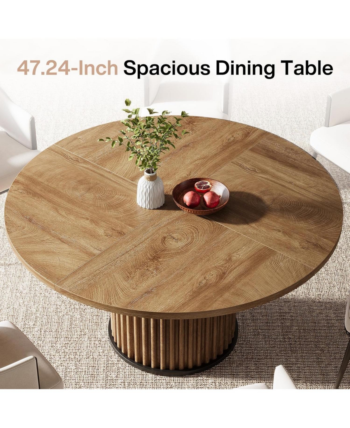 Tribesigns 47.24-Inch Black Round Dining Table for 4-6 People, Modern Fluted Mdf + Metal Base Kitchen Table