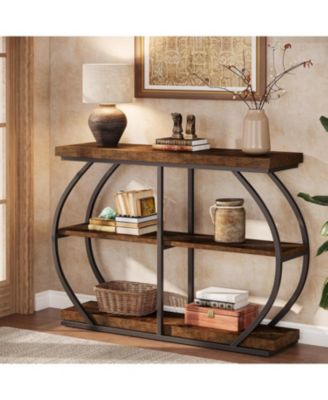 41.3" Console Table, Industrial 3-Tier Entryway Table with Arched Metal Frame and Storage Shelves for Living Room
