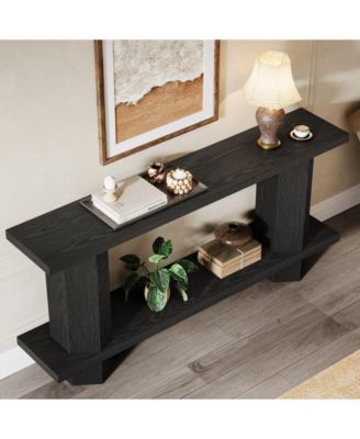 71-Inch Long Console Table for Entryway, Wooden Sofa Table Behind Couch, Black