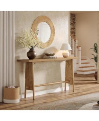 63" Long Entryway Table, Modern Console Table with Metal Legs, Wooden Sofa Console Behind