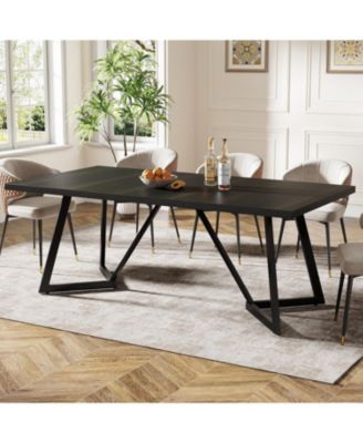 70.87-Inch Large Dining Table for 4-6, Modern Black Dining Room Table with Metal Frame