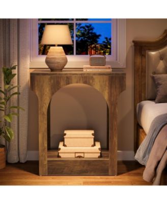 Wood End Table Set of 2, Side Table with Storage Space, Narrow Nightstand, Rustic Brown