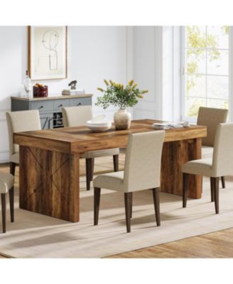 63" Rustic Wooden Dining Table for 6, Rectangular Kitchen Table with Sturdy Pedestal Base