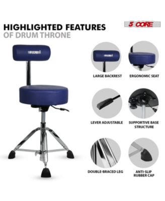 Drum Throne w Backrest 4" Padded Stool Airlift Adjustable 25.5" Drummer Chair 441Lb Capacity