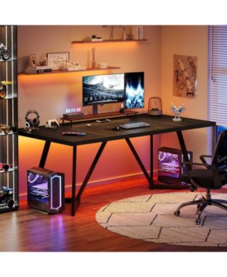 Large Black Computer Desk, Metal Frame Office Workstation with Rectangular Writing Table for Home Office