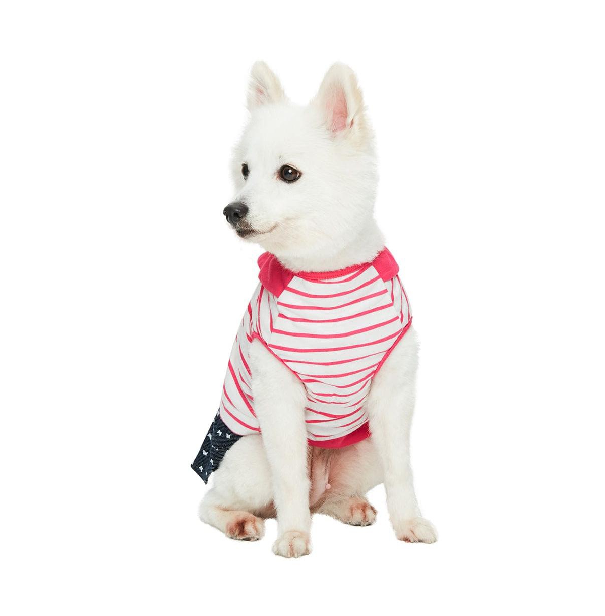 Dogs & Cats Co. Striped Sailor Dog Dress with Denim Skirt Anchor Embroidery Pink Indigo