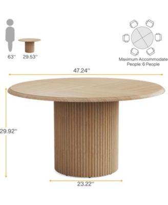 47" Round Dining Table for 4, Farmhouse Kitchen Table with Metal Base, Natural