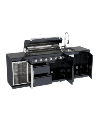 43" 6-Burner Gas Grill Outdoor Kitchen with Wine Cooler, Rotisserie & Granite