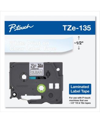 TZE135 TZe 0.47 in. x 26.2 ft. Standard Adhesive Laminated Labeling Tape - White on Clear