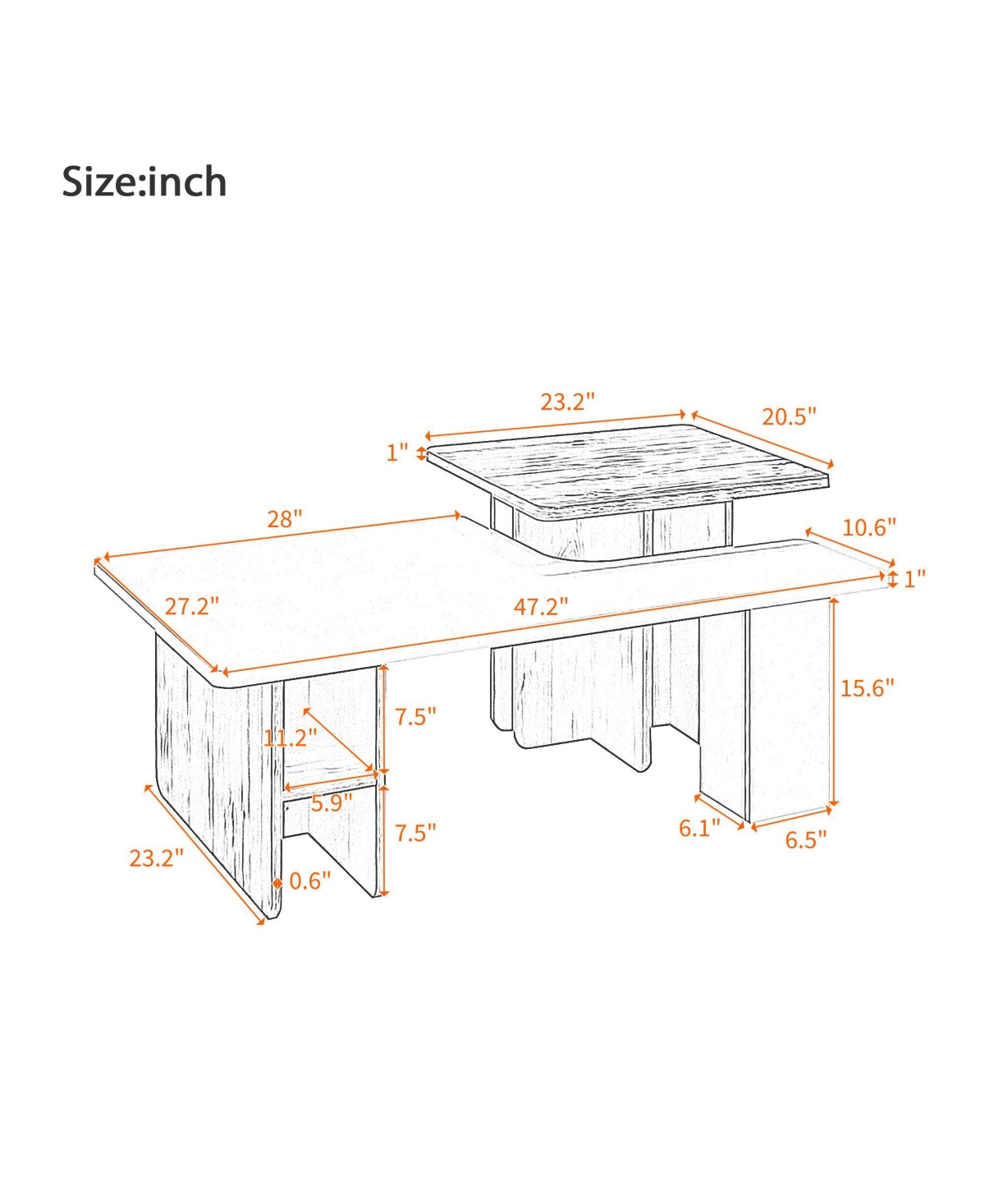 sumyeg Set of 2 Farmhouse Nesting Coffee Tables with Wood Finish