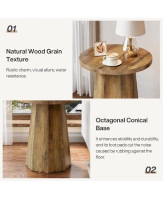 Farmhouse Round End Table, Wooden Couch Side Table with Octagonal Base