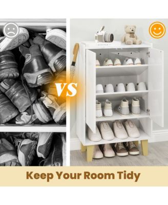 Shoe Storage Cabinet Freestanding Shoe Organizer w/ Anti-tipping Kit Open Shelf