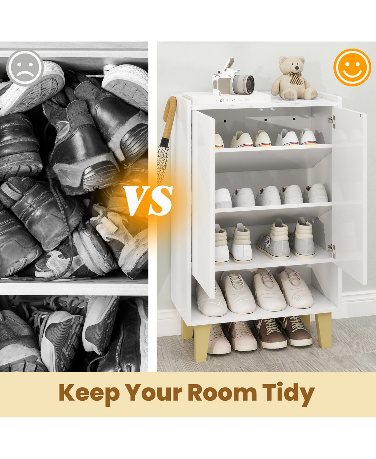 Gymax Shoe Storage Cabinet Freestanding Shoe Organizer w/ Anti-tipping Kit Open Shelf