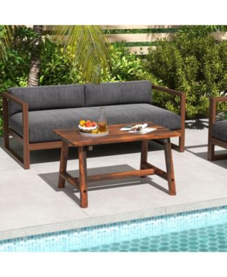 Outdoor Coffee Table with Slatted Rectangle Top, Garden Side Table