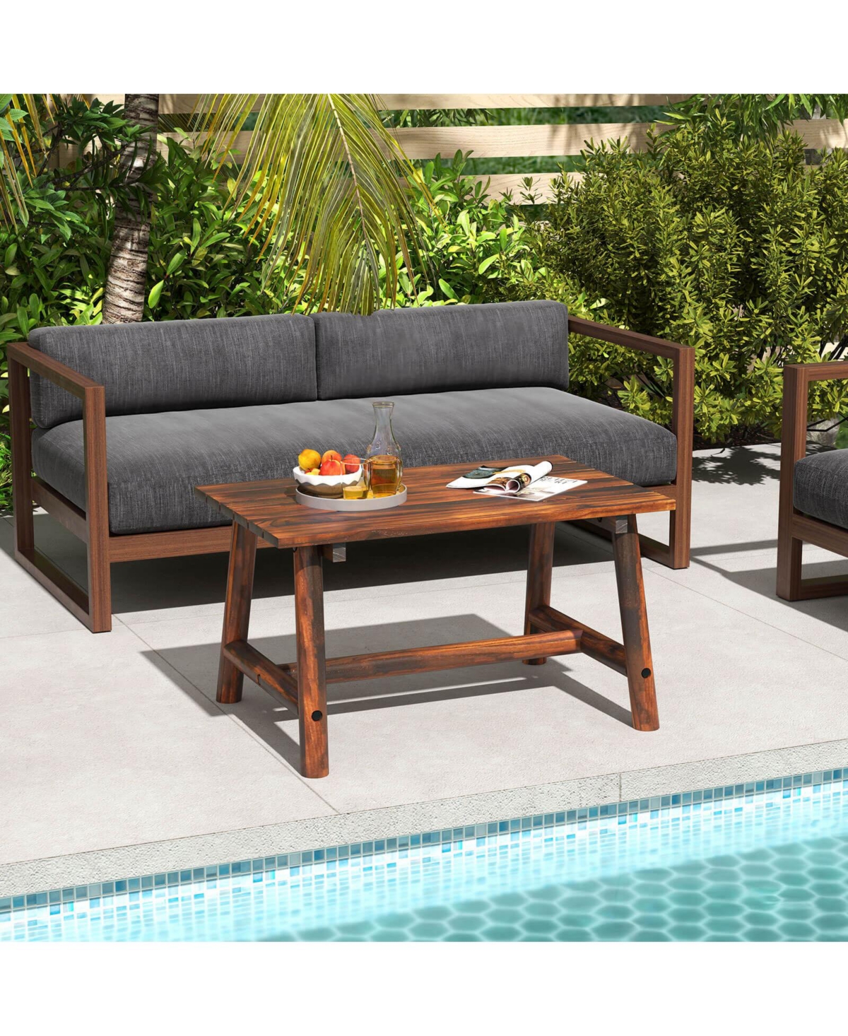 Costway Outdoor Coffee Table with Slatted Rectangle Top, Garden Side Table