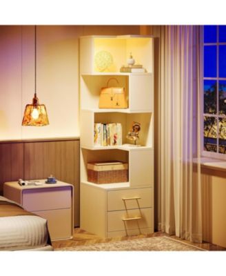 5-Tier Corner Bookshelf with 2 Drawers, 66.9-Inch Tall Corner Bookcase Shelf, Home Office