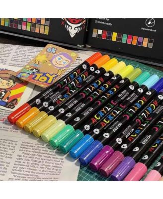 24 Colors Acrylic Paint Markers, Soft-Tip Double-Ended Marker for Stone, Ceramic, Metal, Glass, Rock Painting and DIY Crafts Art Supplies