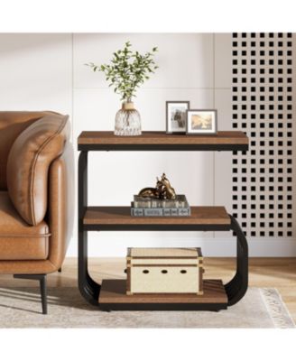 Small End Table, 3 Tier Design Accent Table with Metal Frame, Industrial Vintage Nightstand for Living Room, or Small Spaces (1, Brown)