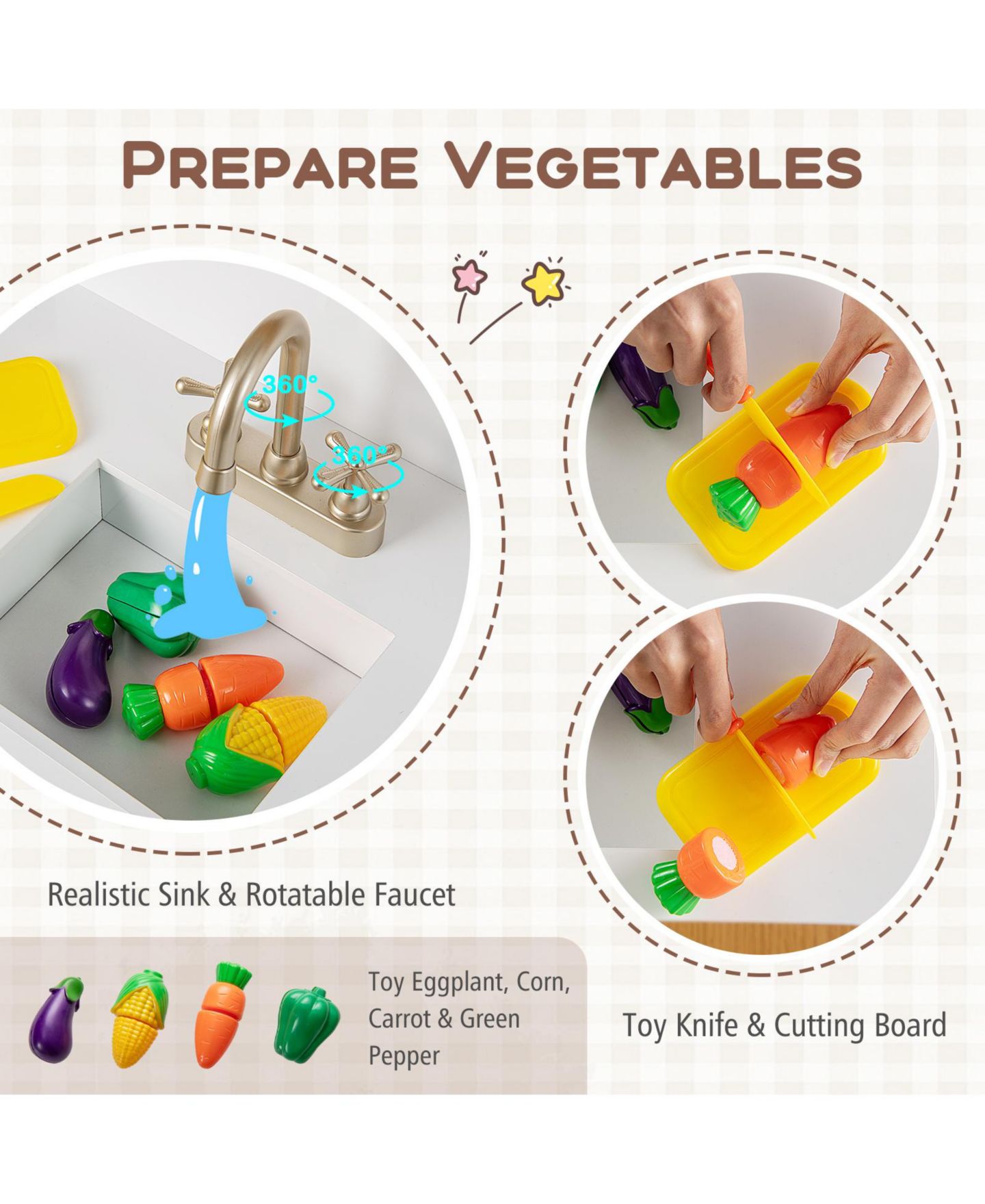 Детский игровой набор HONGGE Wooden Cuttable-Vegetables Kitchen Playset, Ages 3+, цвет: Белый — фото 6