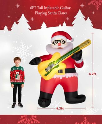 6FT Inflatable Santa Claus with Guitar and LED Lights, Outdoor Christmas Decoration