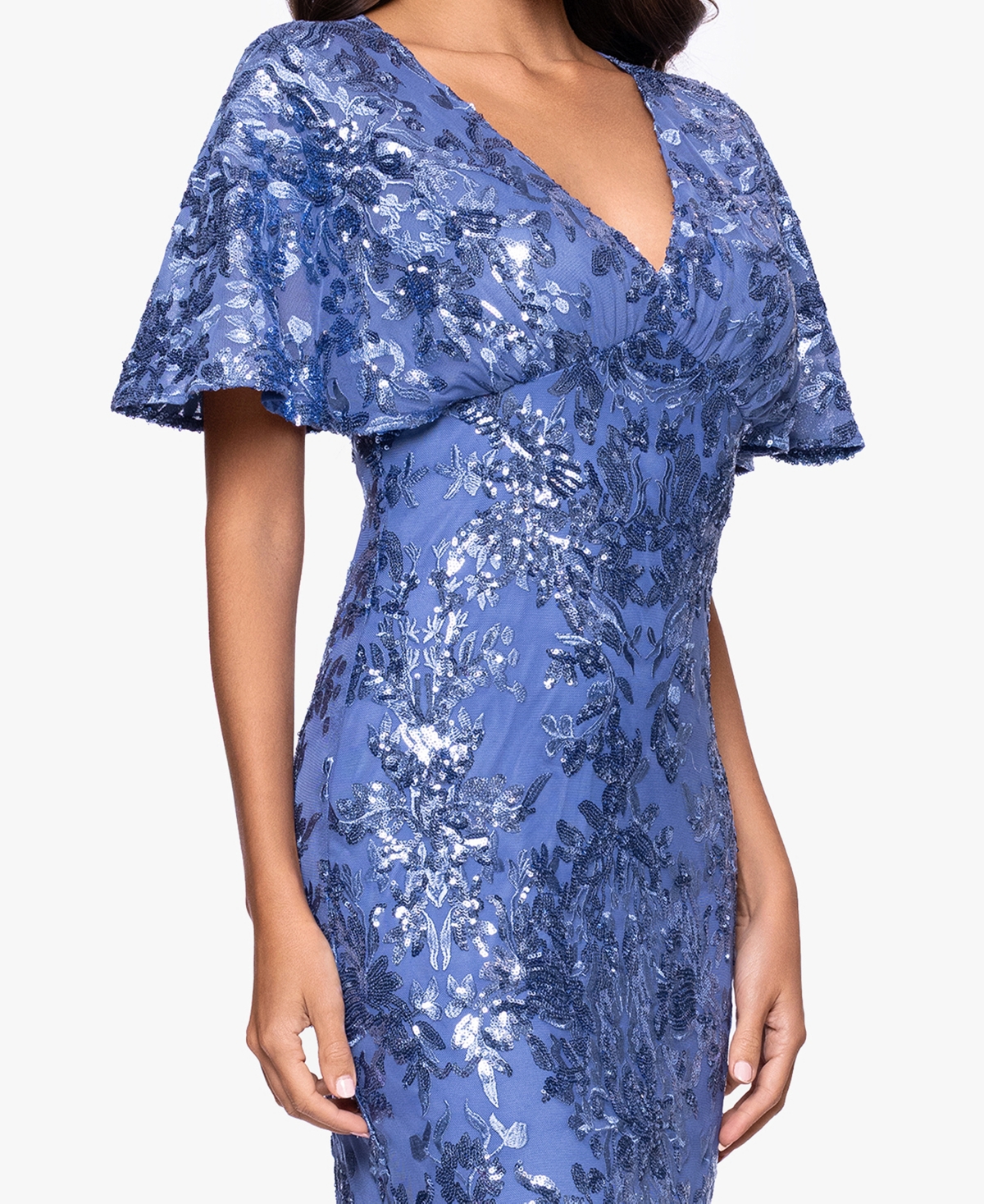 Betsy & Adam Petite Sequin Detail V-Neck Long Sheath Dress