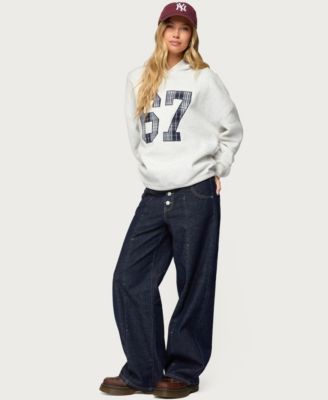 Women's Polley Button Up Low Rise Baggy Jeans