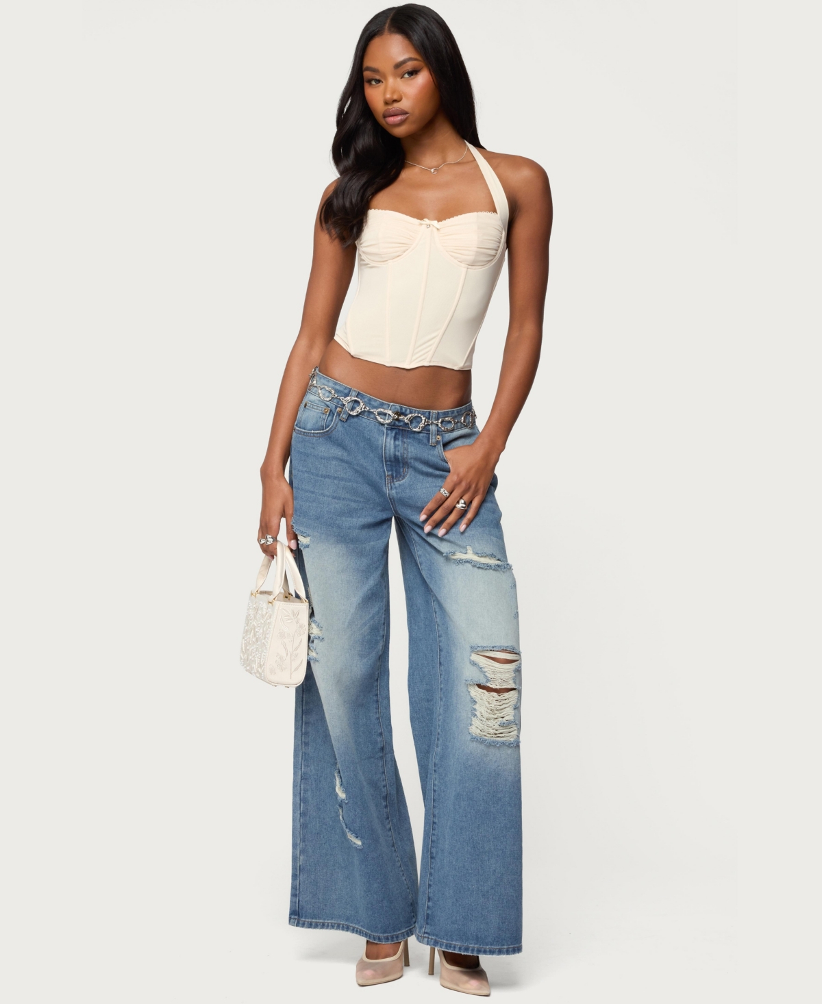 Edikted Women's Frye Distressed Low Rise Baggy Jeans