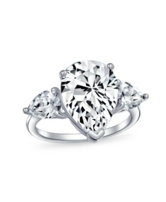 7CT Yellow CZ Cubic Zirconia Pear Shaped Solitaire Statement Ring Trillion Side Stones Sterling Silver