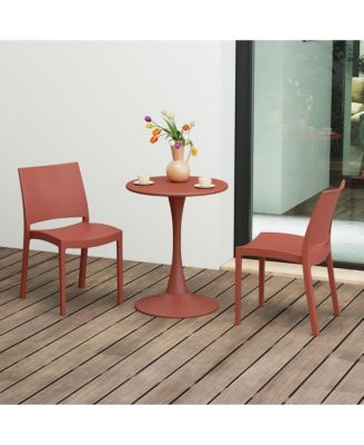3-Piece Outdoor Round Metal Patio Dining Table Set With Stackable Patio Dining Side Chairs
