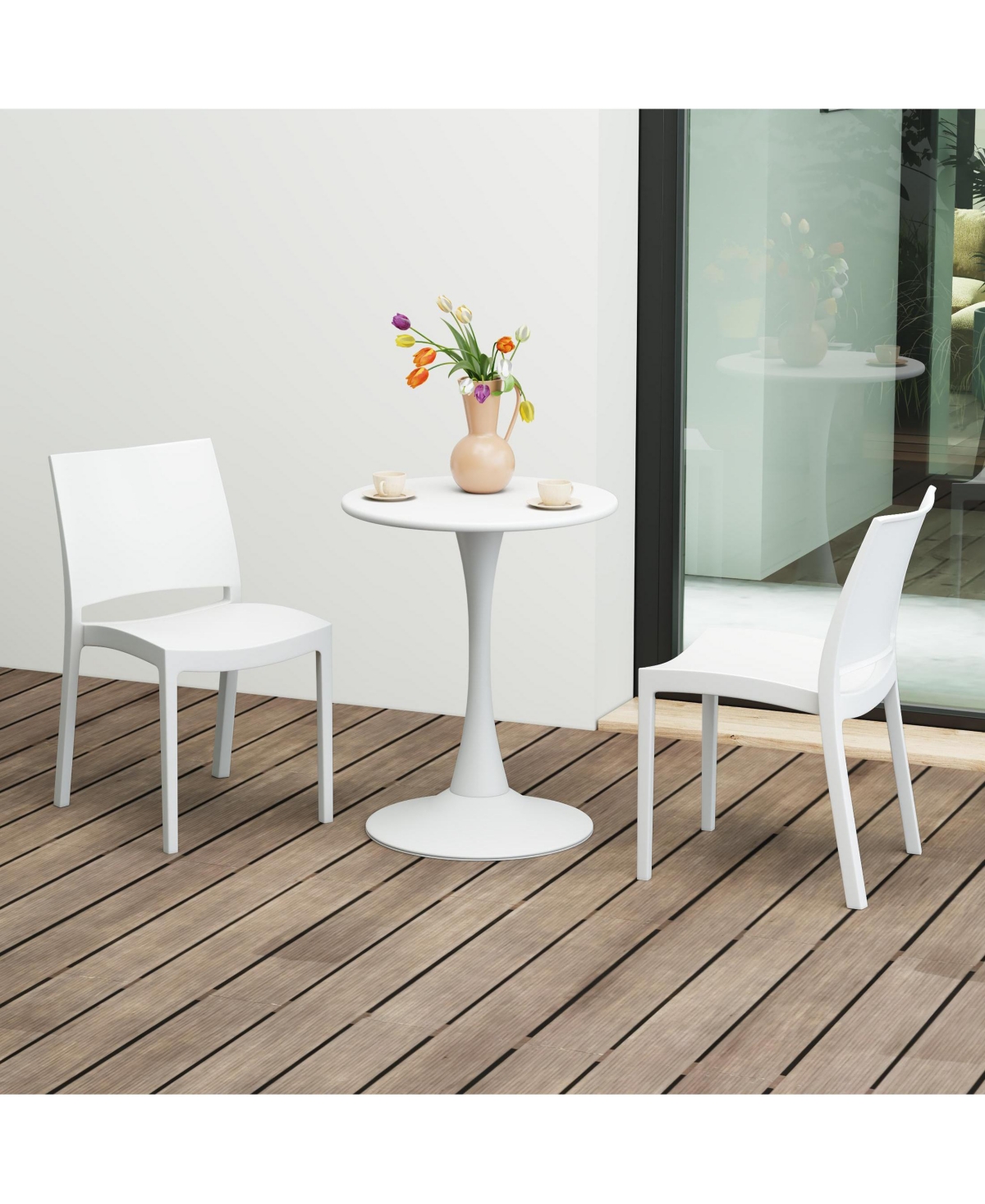 WestinTrends 3-Piece Outdoor Round Metal Patio Dining Table Set With Stackable Patio Dining Side Chairs