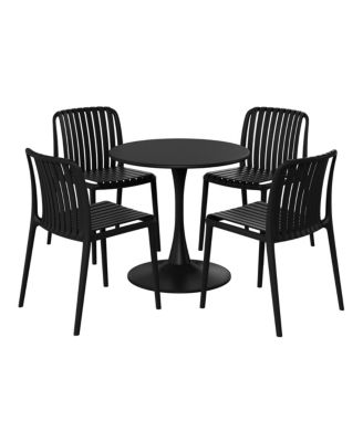 5-Piece Outdoor Metal Dining Table Set And Stackable Resin Patio Chairs